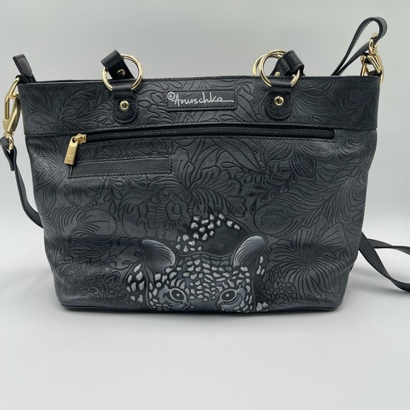 Anuschka Tooled Leather Crossbody Bag Adjustable Strap Cleopatra's Leopard Tote - Picture 2 of 15